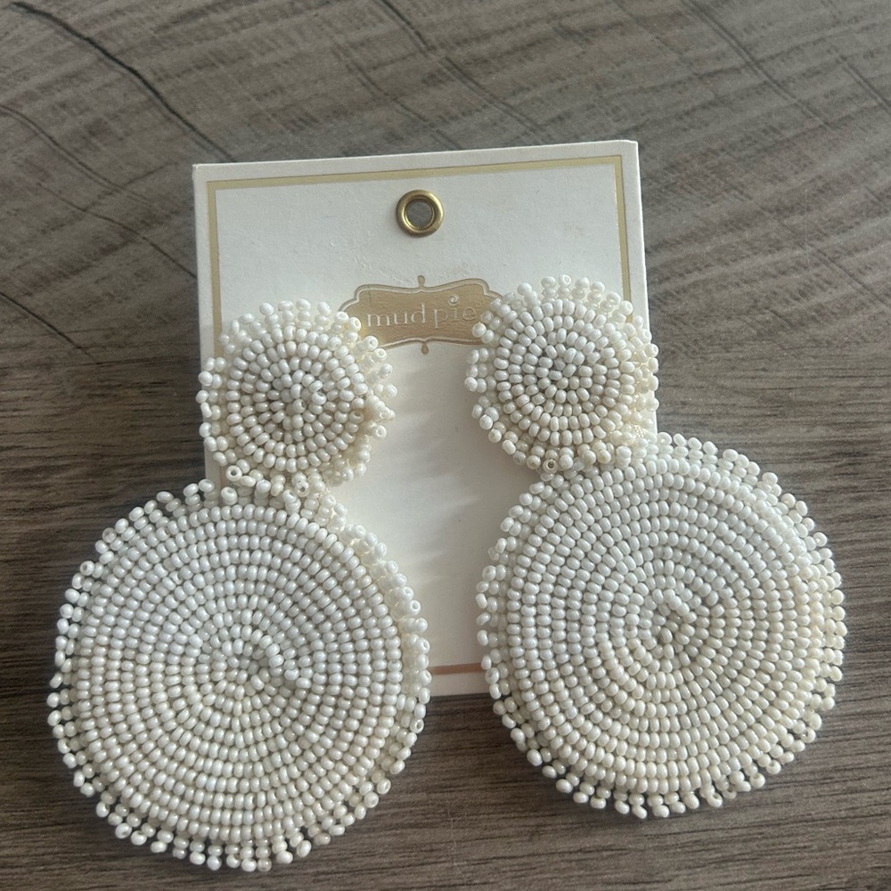 Mud Pie White Beaded Statement Earrings